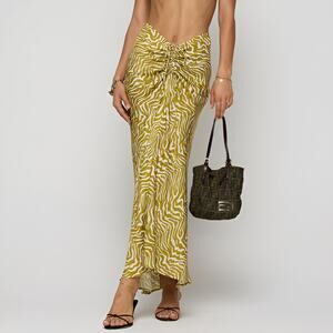 Resa Ziggy Skirt Drawstring Ruched Zebra Animal Print Olive XS
